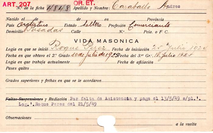 Ficha de miembro de Andrés Caraballo.