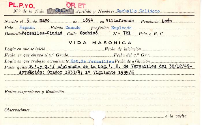 Ficha de miembro de Celidoro Carballo.