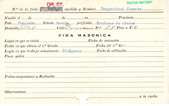 Ficha de miembro de Vicente Carpenticci.