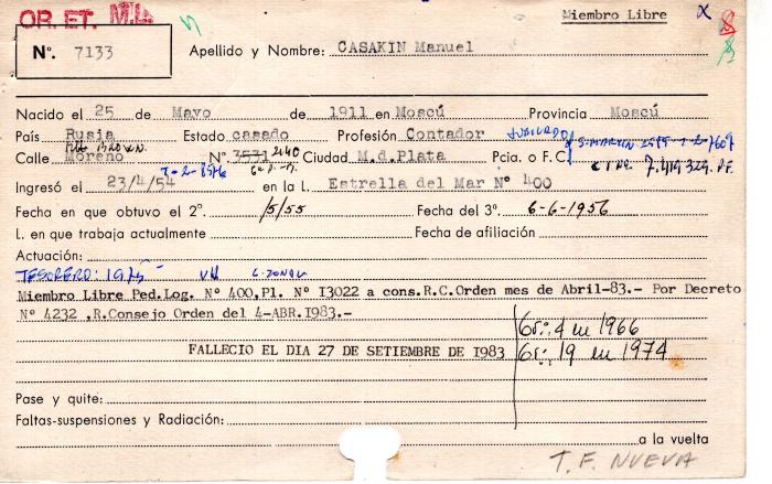 Ficha de miembro de Manuel Casakin.
