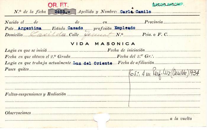 Ficha de miembro de Camilo Carli.