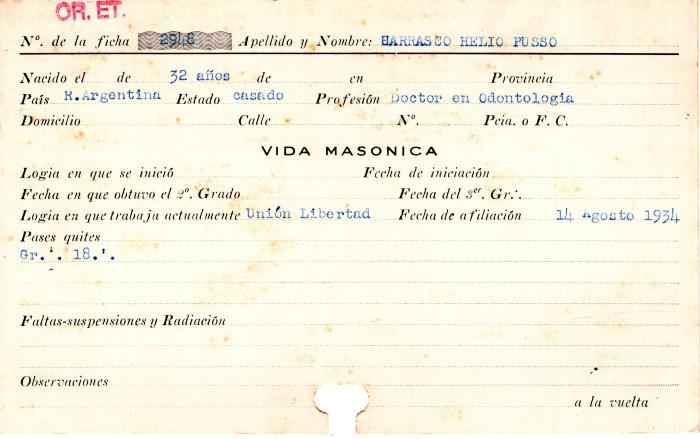 Ficha de miembro de Helio Pusso Carrasco.