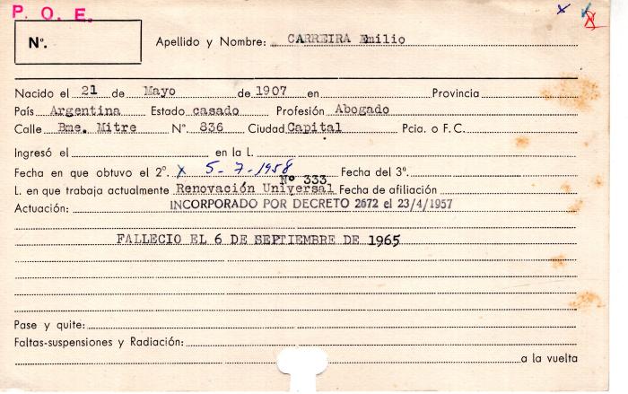 Ficha de miembro de Emilio Carreira.
