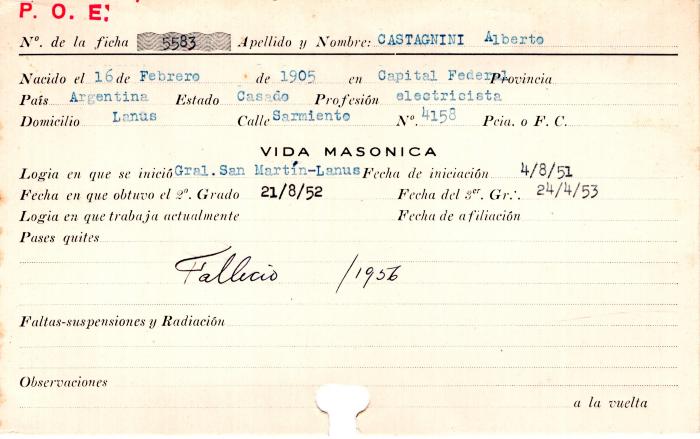 Ficha de miembro de Alberto Castagnini.