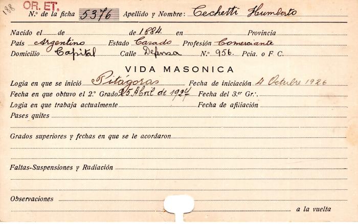 Ficha de miembro de Humberto Cechetti.