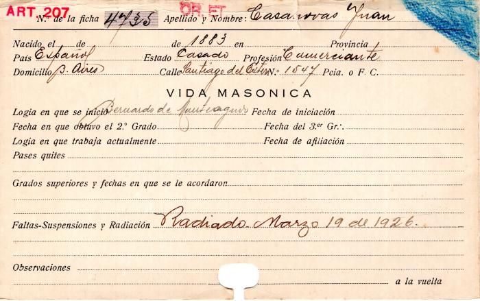 Ficha de miembro de Juan Casanovas.