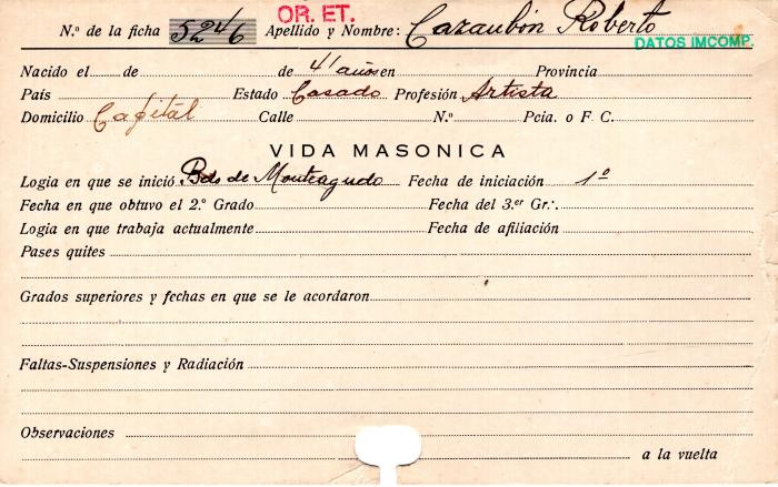 Ficha de miembro de Roberto Cazaubon.