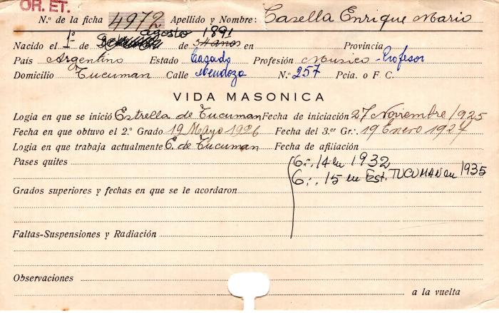 Ficha de miembro de Enrique Mario Casella.