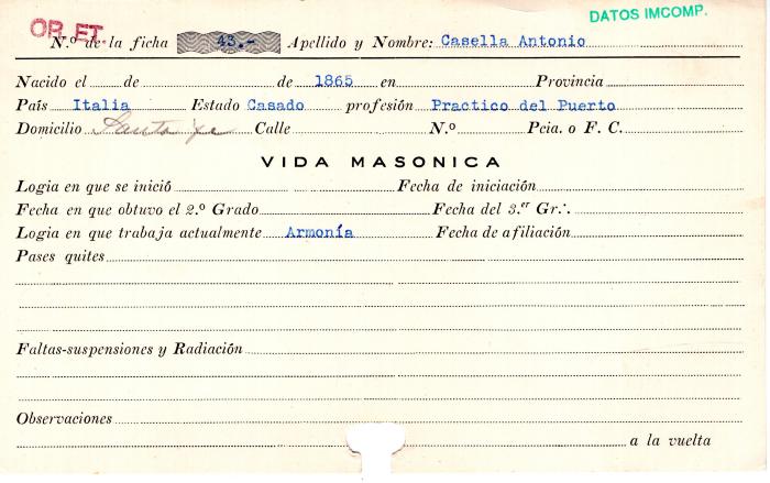 Ficha de miembro de Antonio Casella.