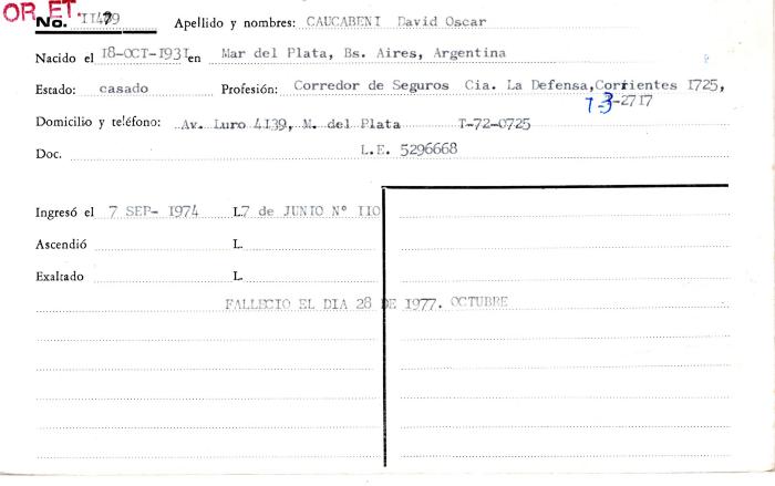 Ficha de miembro de David Oscar Caucabeni.