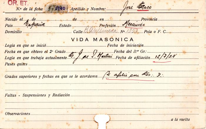 Ficha de miembro de José Casco.