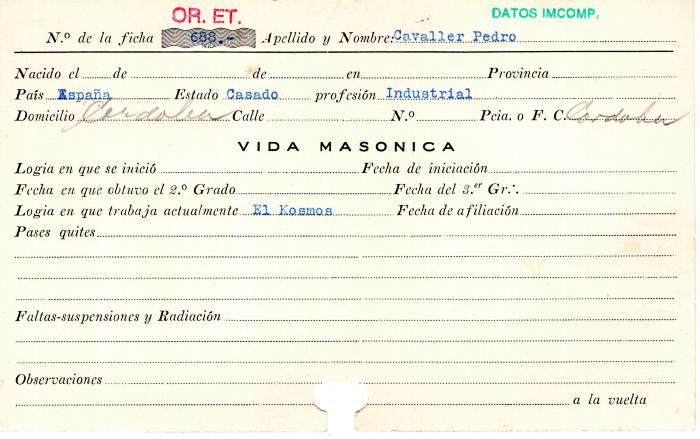 Ficha de miembro de Pedro Cavaller.