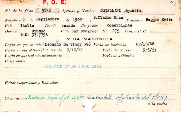 Ficha de miembro de Agustín Castellani.