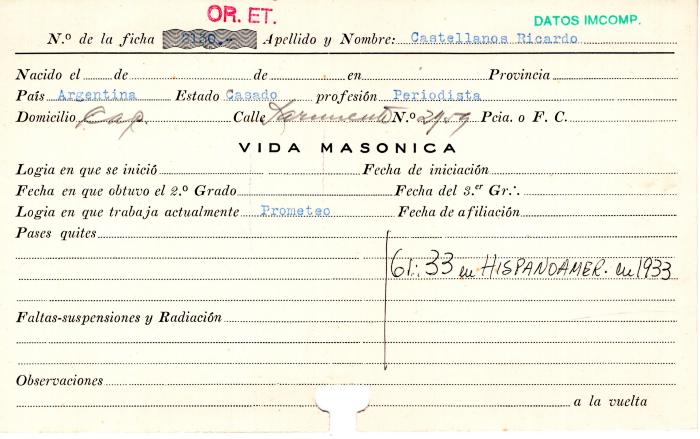 Ficha de miembro de Ricardo Castellanos.
