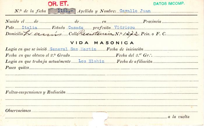 Ficha de miembro de Juan Cavallo.