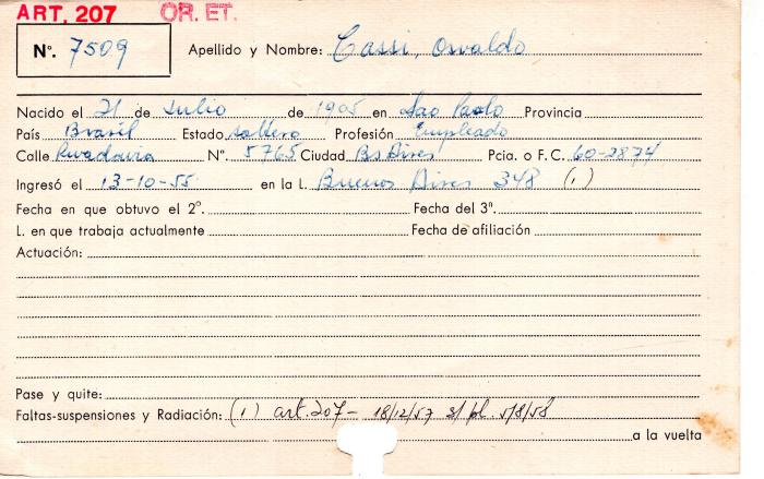 Ficha de miembro de Osvaldo Cassi.