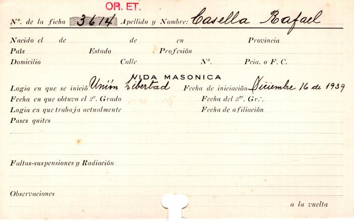 Ficha de miembro de Rafael Casella.