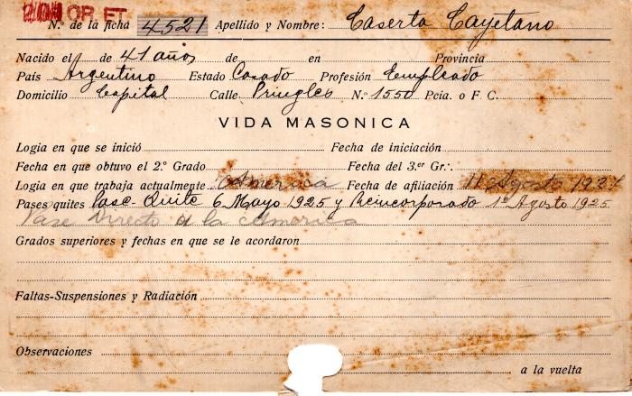 Ficha de miembro de Cayetano Caserta.
