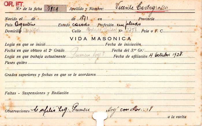 Ficha de miembro de Vicente Castagrossa.