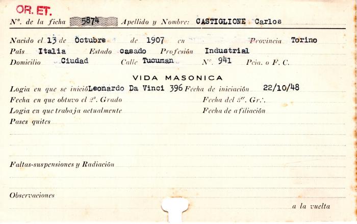 Ficha de miembro de Carlos Castiglione.