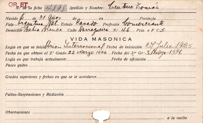 Ficha de miembro de Tomás Centeno.