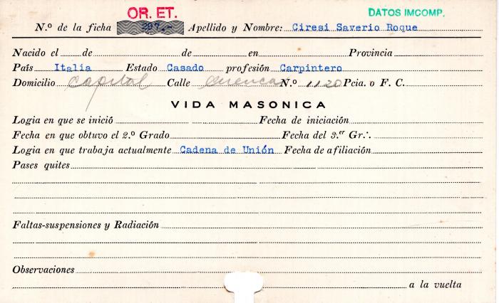 Ficha de miembro de Saverio Roque Ciresi.