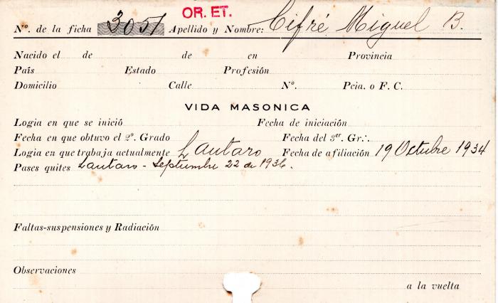 Ficha de miembro de Miguel B. Cifré.