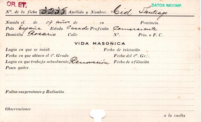 Ficha de miembro de Santiago Cid.