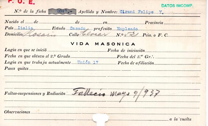 Ficha de miembro de Felipe Cirani.