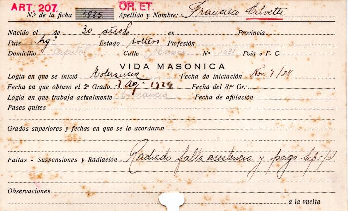 Ficha de miembro de Francisco Cilvette.