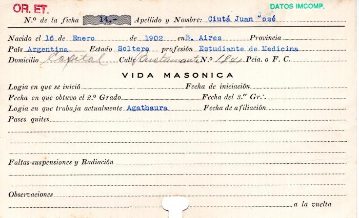 Ficha de miembro de Juan José Ciutá.