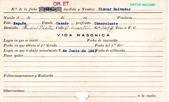 Ficha de miembro de Salvador Ciscar.