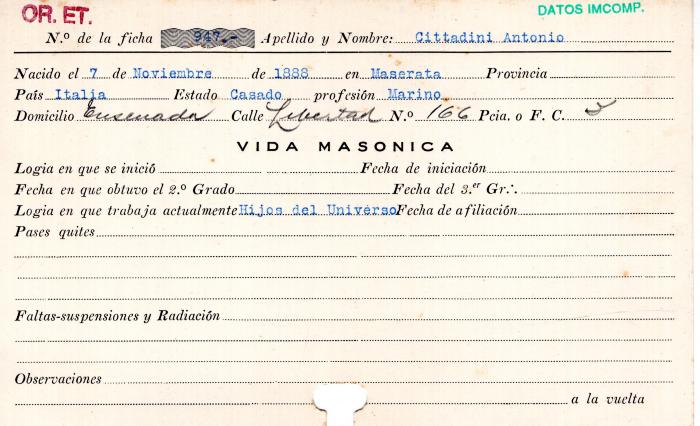Ficha de miembro de Antonio Cittadini.