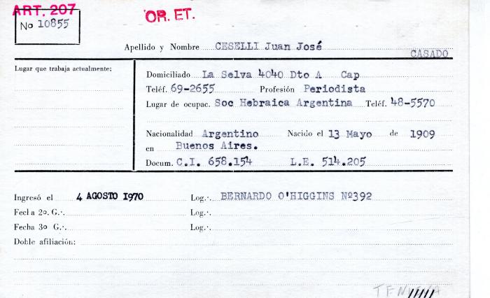 Ficha de miembro de Juan  José Ceselli.