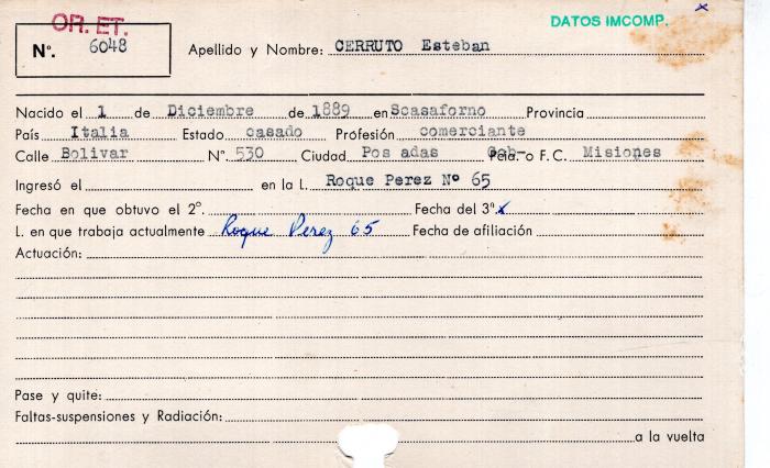 Ficha de miembro de Esteban Cerrutto.