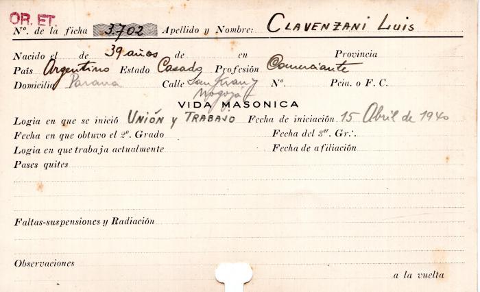 Ficha de miembro de Luis Clavenzani.