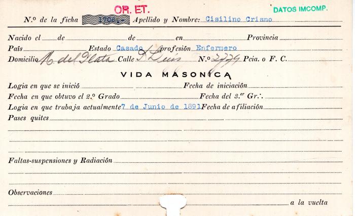 Ficha de miembro de Crisno Cisilino.