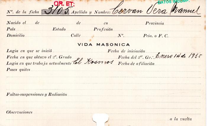 Ficha de miembro de Manuel  Cervan Vera.
