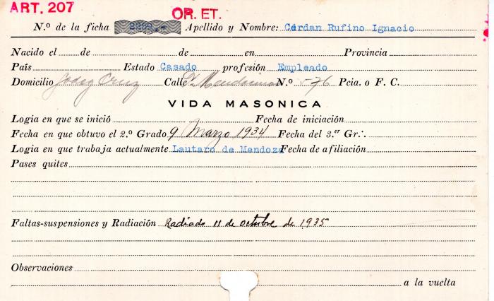 Ficha de miembro de Rufino Ignacio Cerdan.