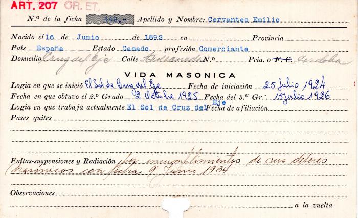 Ficha de miembro de Emilio Cervantes.