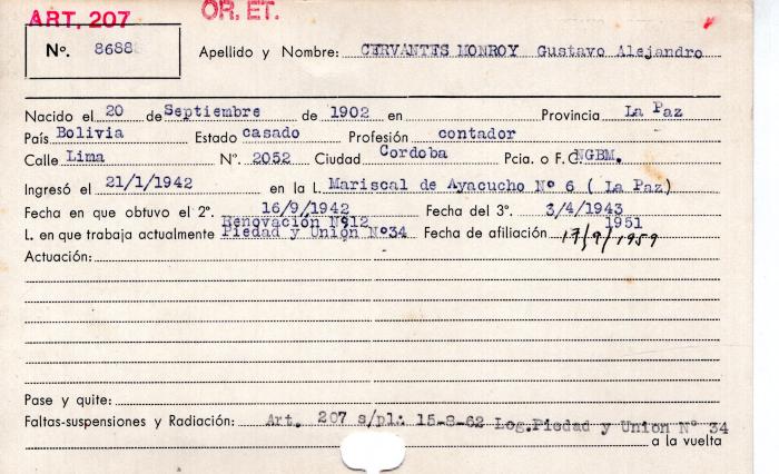 Ficha de miembro de Gustavo Alejandro Cervantes Monroy. 