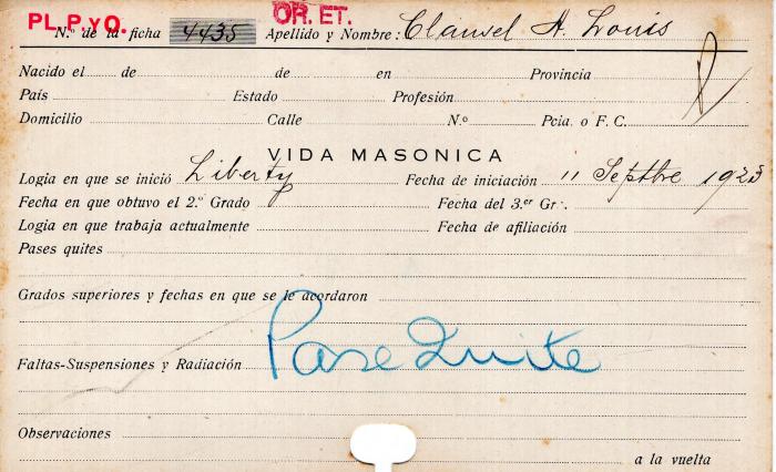 Ficha de miembro de Louis A. Clausel.