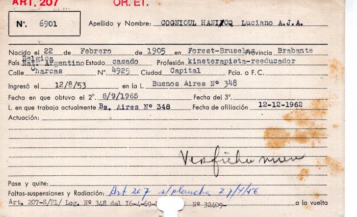 Ficha de miembro de Luciano Cognioul Hanicq.