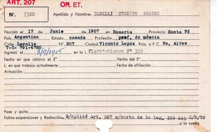 Ficha de miembro de Ernesto Amadeo Cobelli.