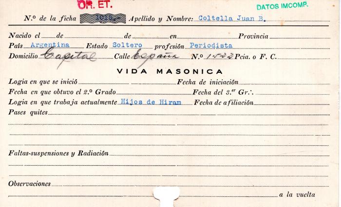 Ficha de miembro de Juan B. Coltella.