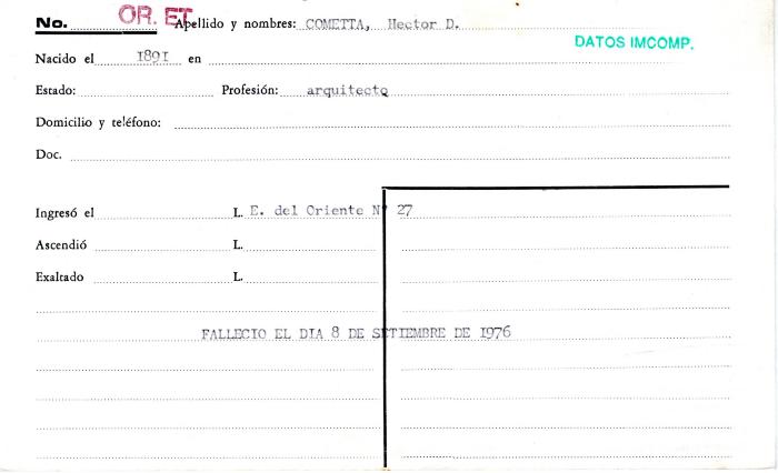 Ficha de miembro de Héctor D. Cometta.