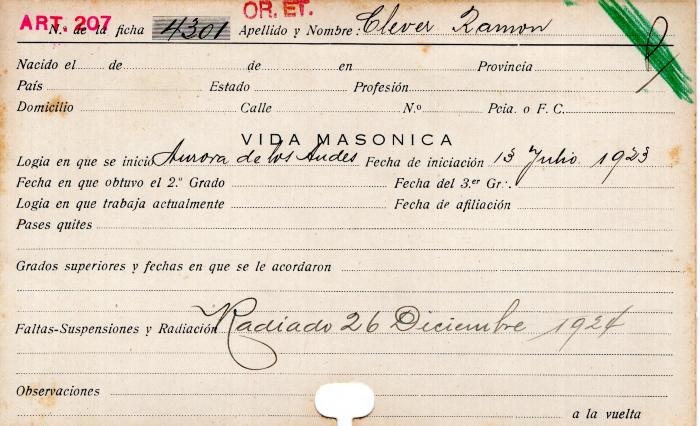 Ficha de miembro de Ramón Clever.