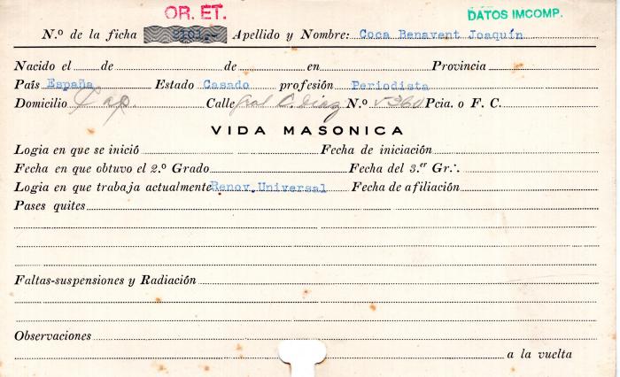 Ficha de miembro de Joaquín Coca Benavent.