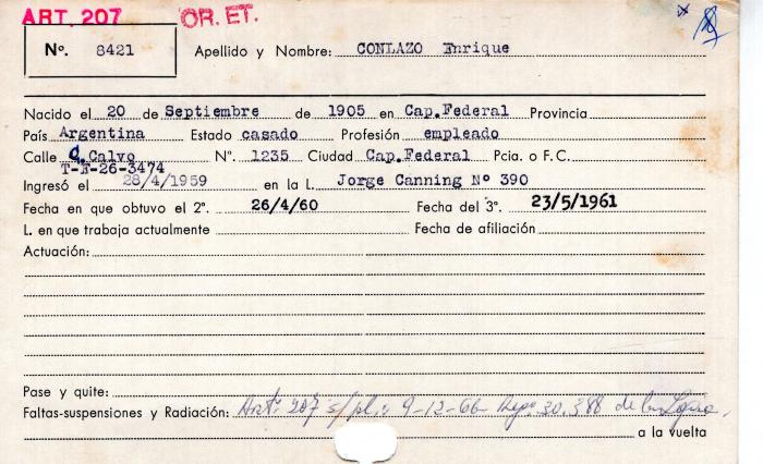Ficha de miembro de Enrique Conlazo.