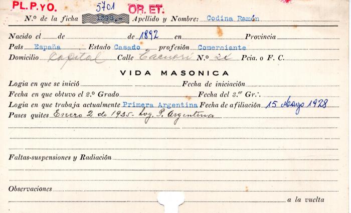 Ficha de miembro de Ramón Codina.